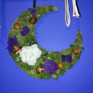 Green and Purple Crescent Moon Wall Decor/Wreath With LED Lights